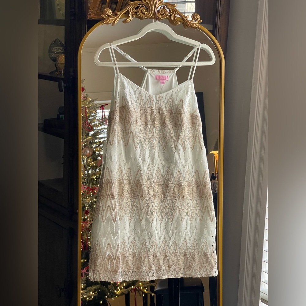 Lily Pulitzer Crochet White and Gold Metallic Chevron Mini Slip Dress